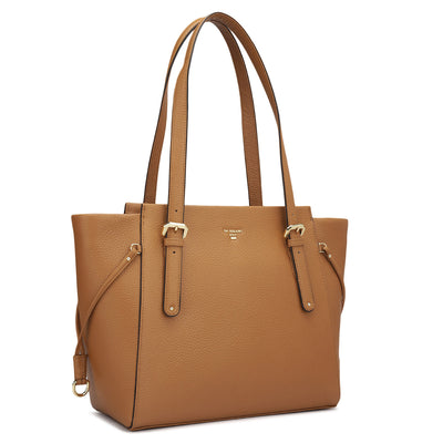 Medium Wax Leather Tote - Cognac