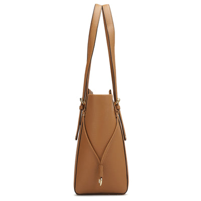 Medium Wax Leather Tote - Cognac