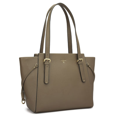 Medium Wax Leather Tote - Greyish Taupe