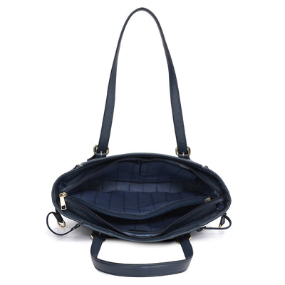 Medium Wax Leather Tote - Navy