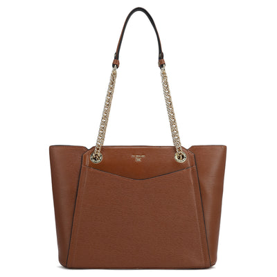 Medium Plain Leather Shoulder Bag - Cognac