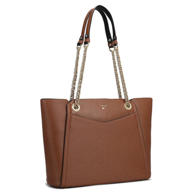 Medium Plain Leather Shoulder Bag - Cognac