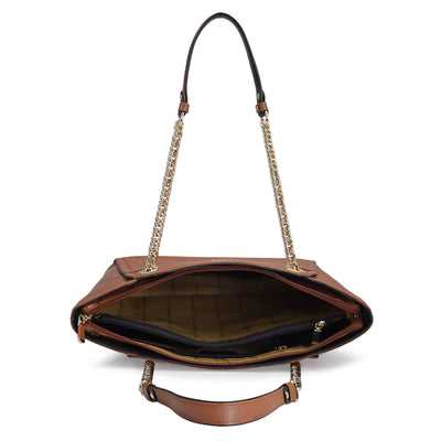 Medium Plain Leather Shoulder Bag - Cognac