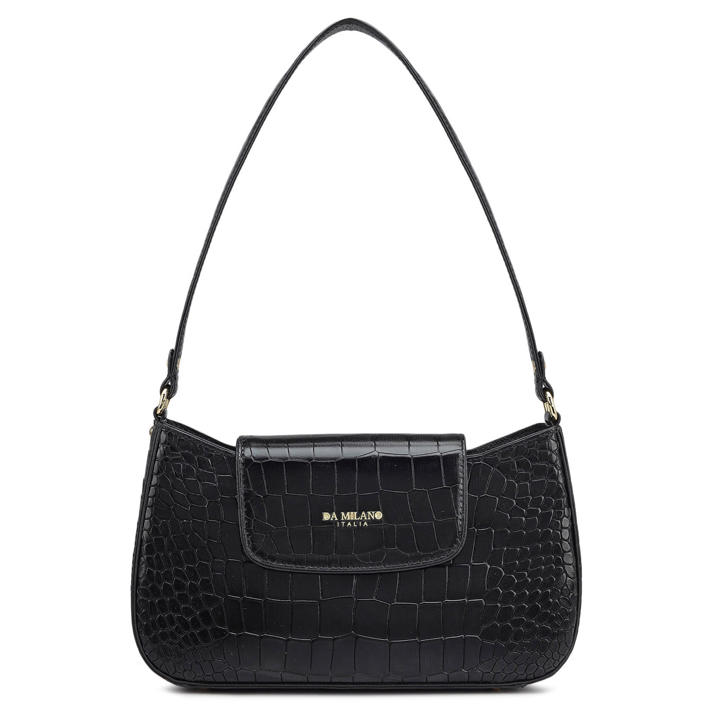 Small Croco Leather Shoulder Bag - Black