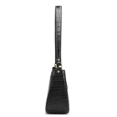 Small Croco Leather Shoulder Bag - Black