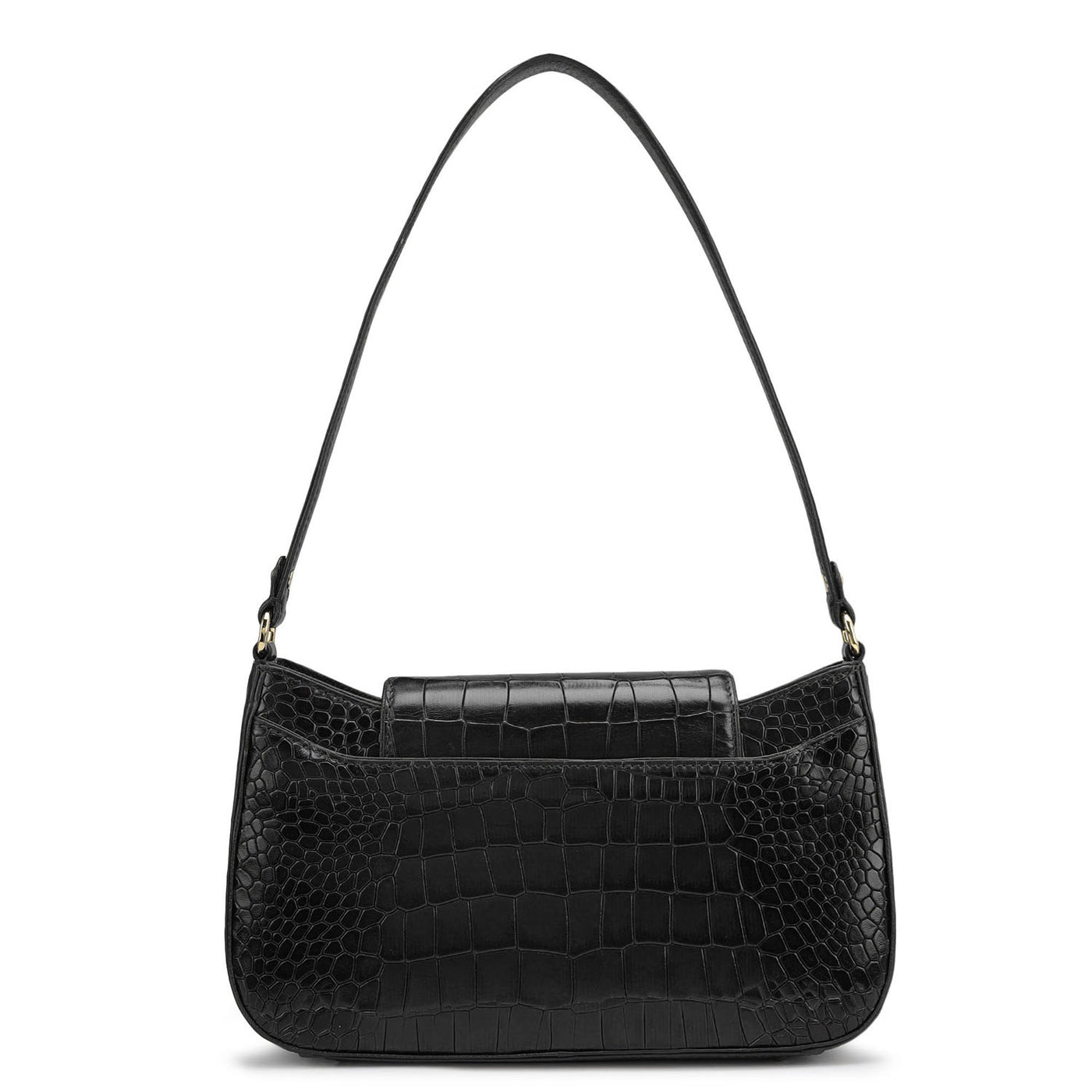 Small Croco Leather Shoulder Bag - Black