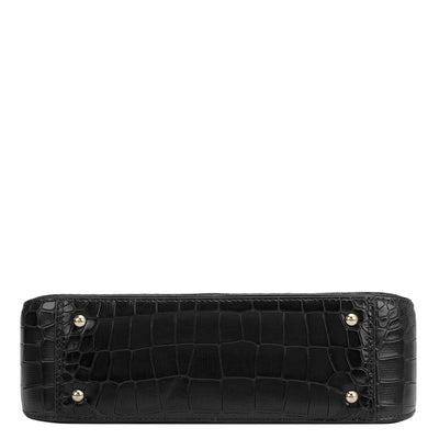 Small Croco Leather Shoulder Bag - Black