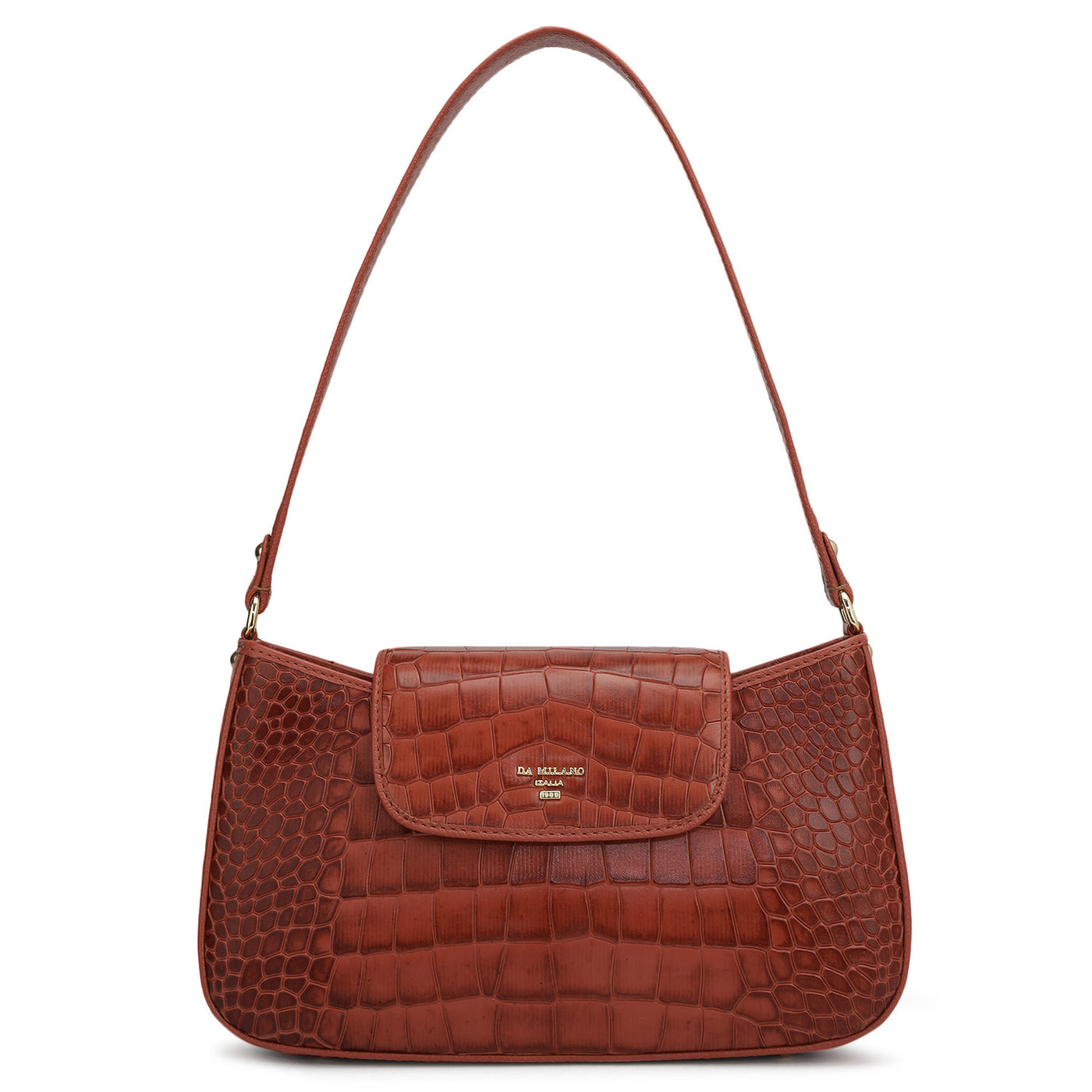 Small Croco Leather Shoulder Bag - Brick