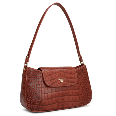 Small Croco Leather Shoulder Bag - Brick