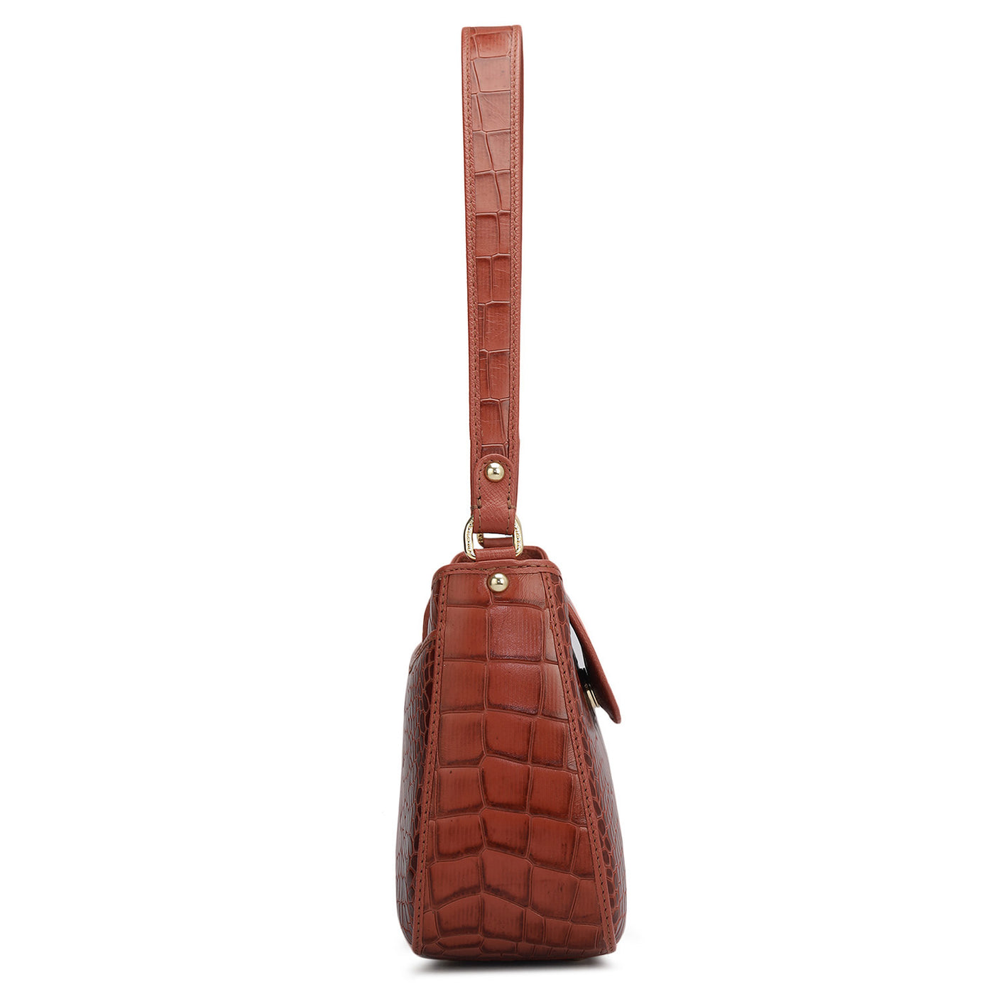 Small Croco Leather Shoulder Bag - Brick