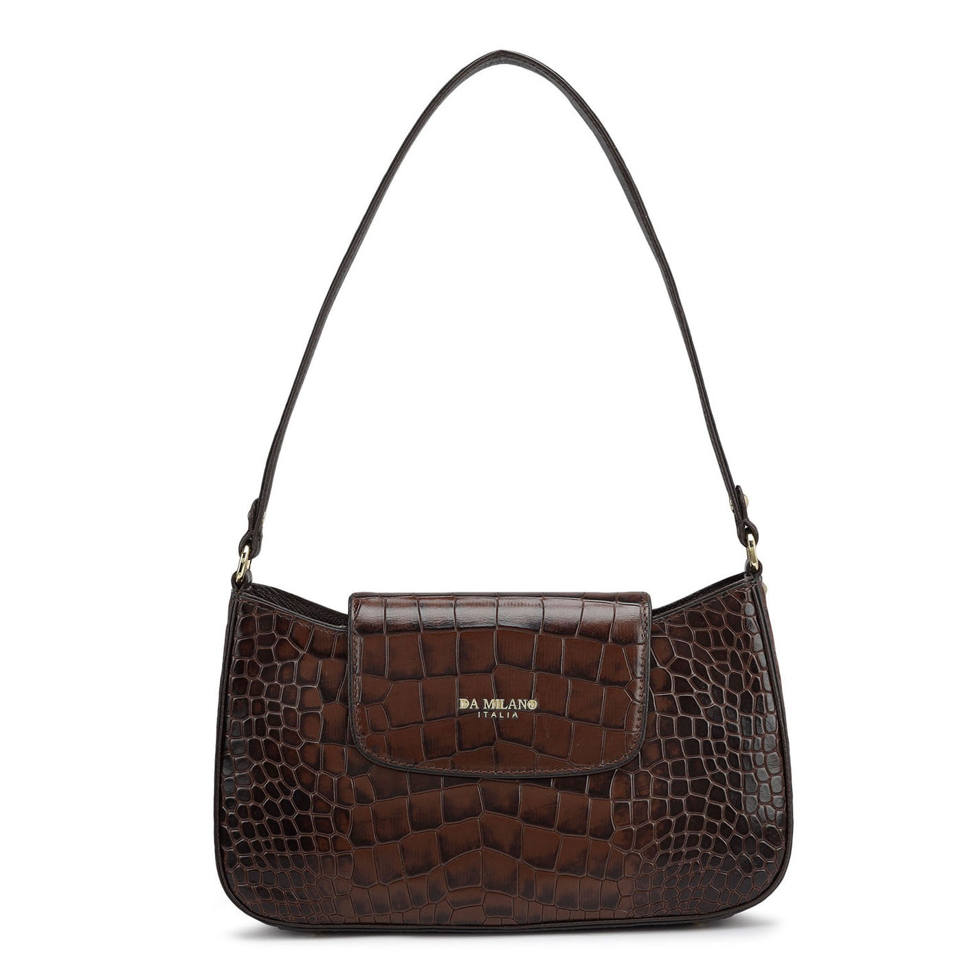 Small Croco Leather Shoulder Bag - Brown