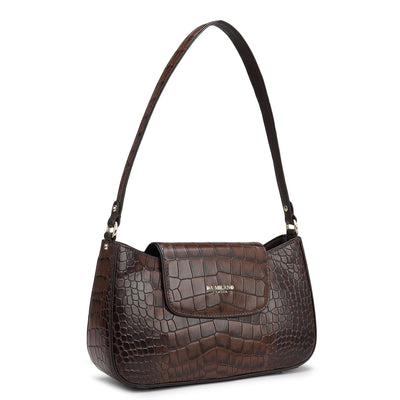 Small Croco Leather Shoulder Bag - Brown