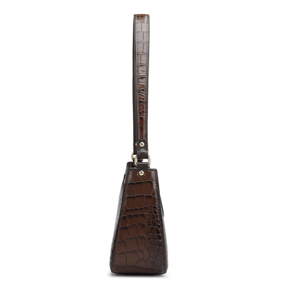 Small Croco Leather Shoulder Bag - Brown