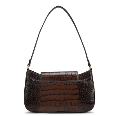 Small Croco Leather Shoulder Bag - Brown