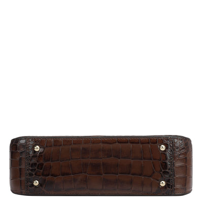 Small Croco Leather Shoulder Bag - Brown