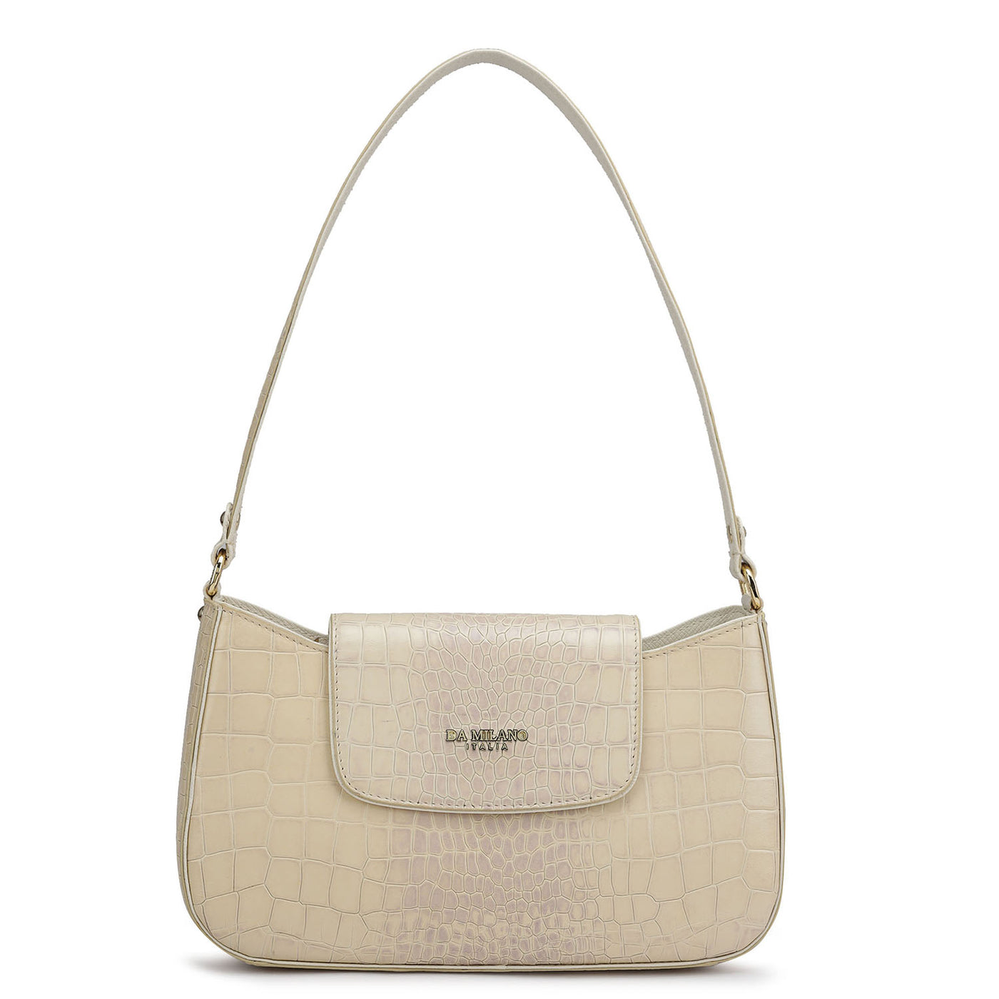 Small Croco Leather Shoulder Bag - Cream