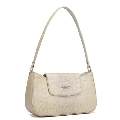 Small Croco Leather Shoulder Bag - Cream