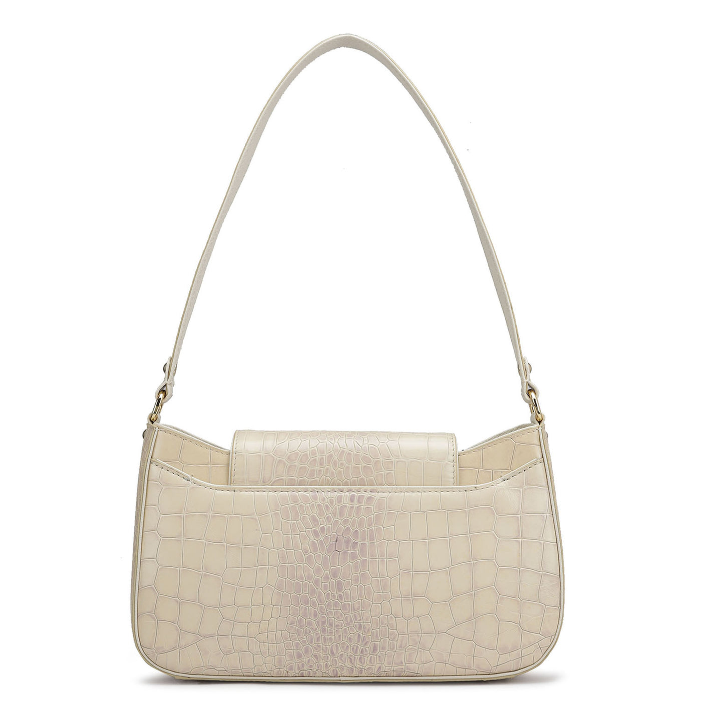 Small Croco Leather Shoulder Bag - Cream