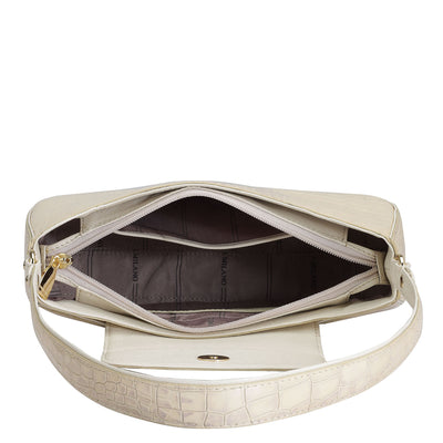 Small Croco Leather Shoulder Bag - Cream