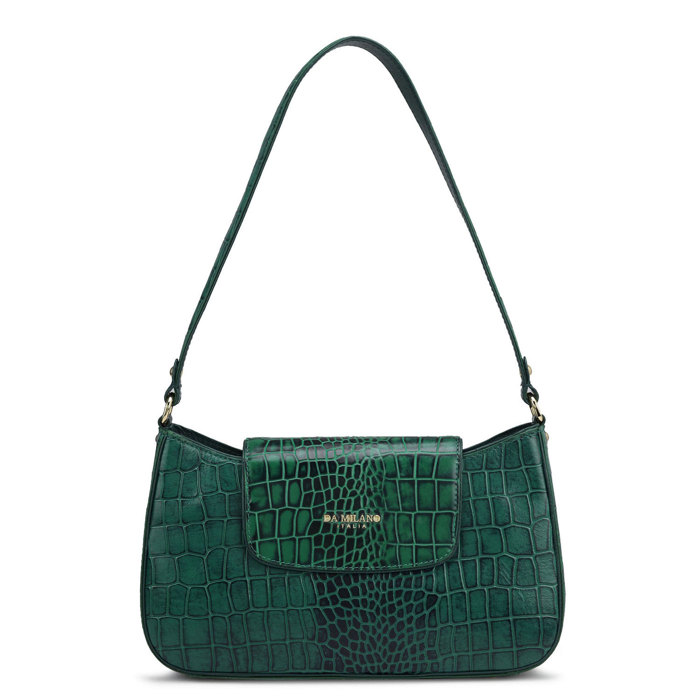 Small Croco Leather Shoulder Bag - Emerald Green