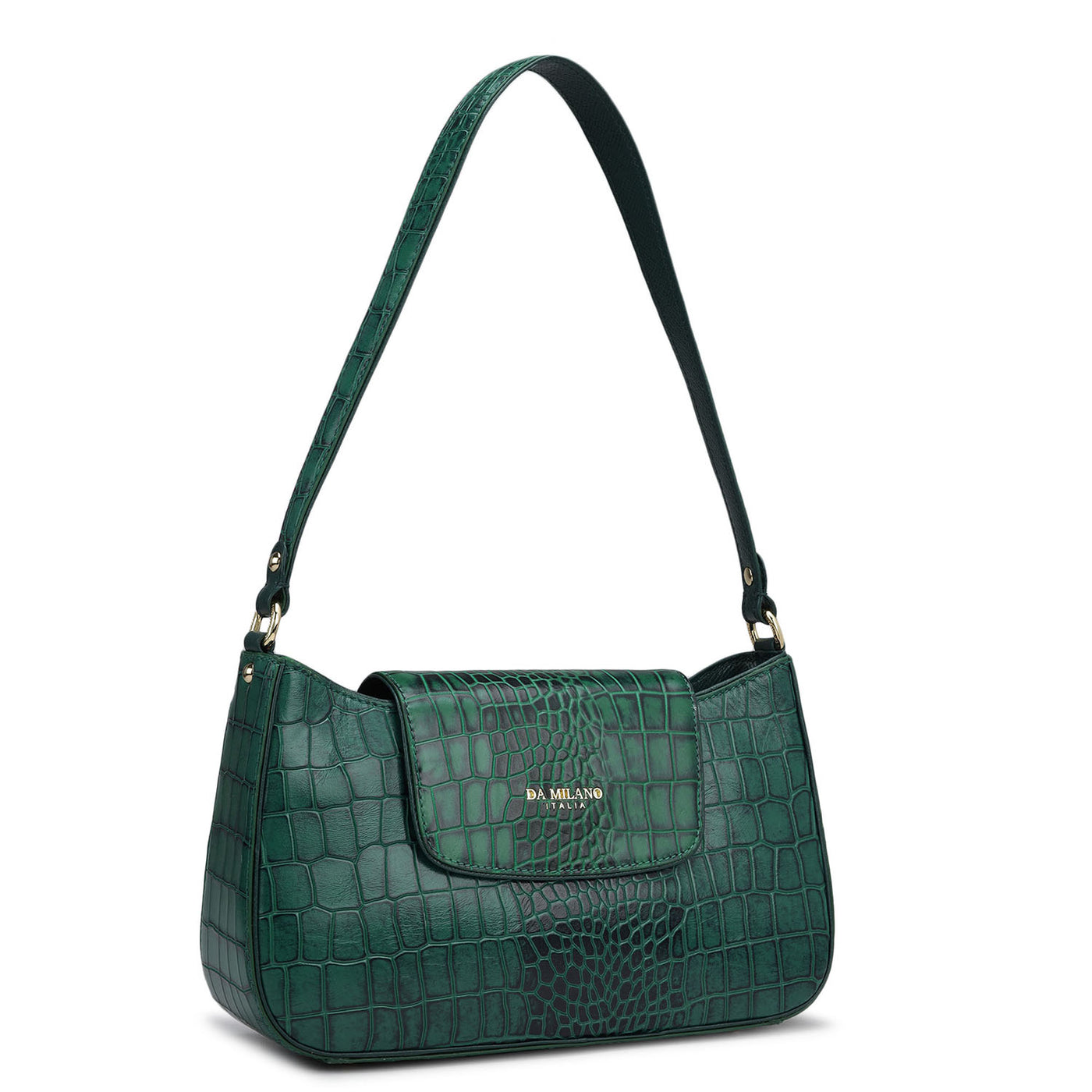 Small Croco Leather Shoulder Bag - Emerald Green