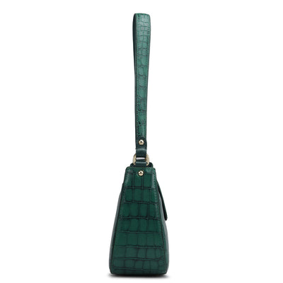 Small Croco Leather Shoulder Bag - Emerald Green