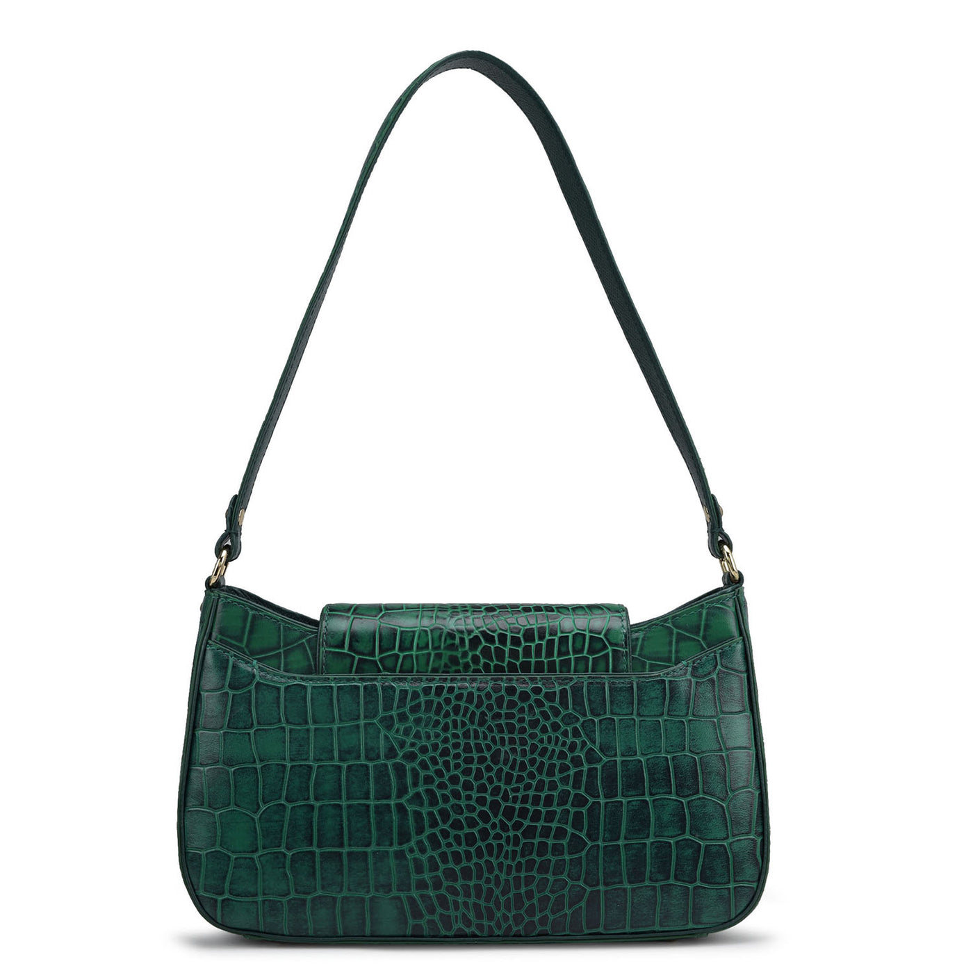 Small Croco Leather Shoulder Bag - Emerald Green