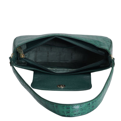 Small Croco Leather Shoulder Bag - Emerald Green