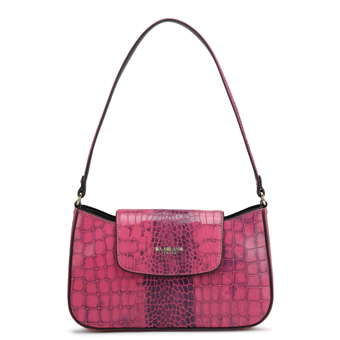 Small Croco Leather Shoulder Bag - Magenta