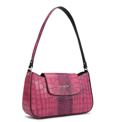 Small Croco Leather Shoulder Bag - Magenta