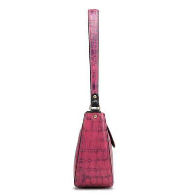 Small Croco Leather Shoulder Bag - Magenta