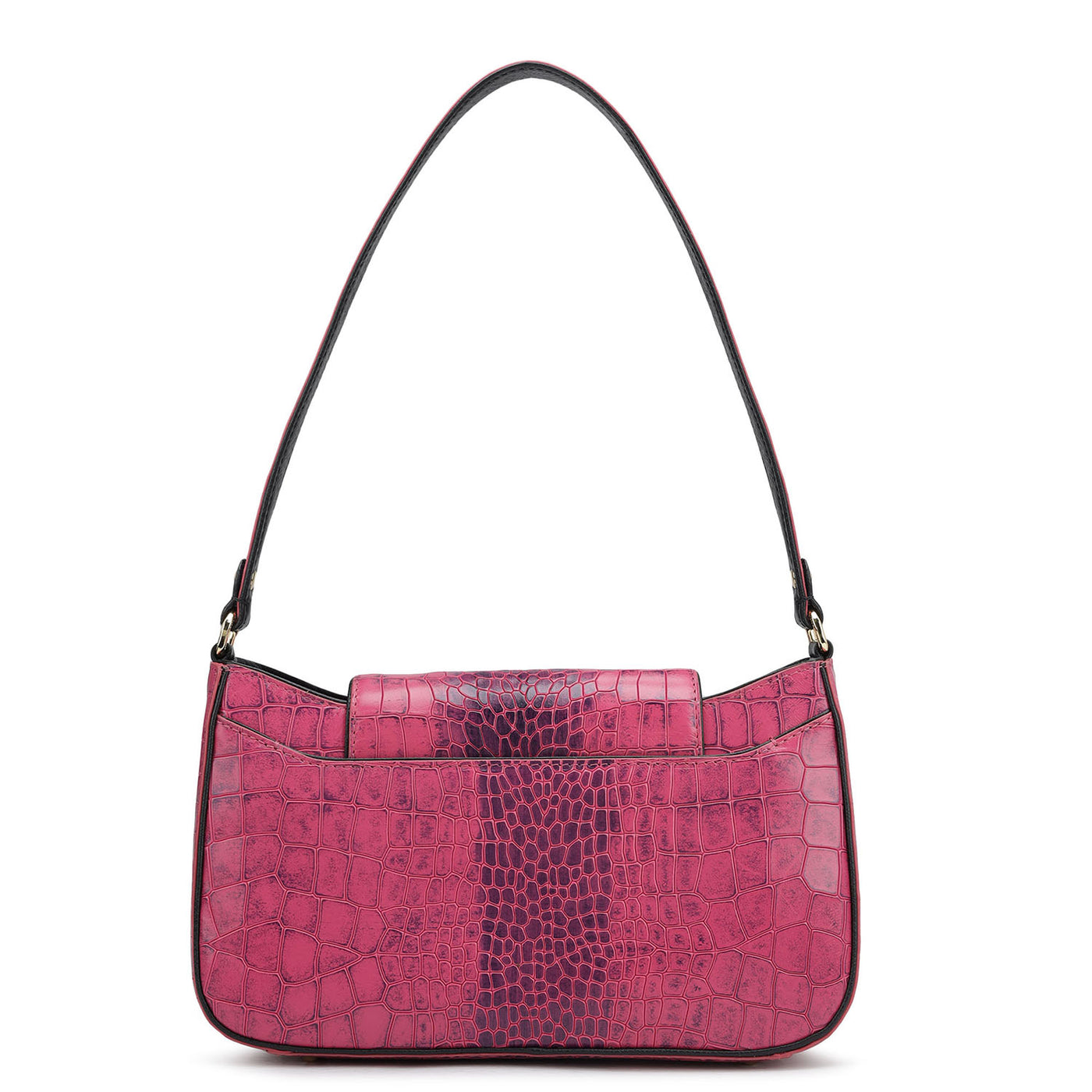 Small Croco Leather Shoulder Bag - Magenta