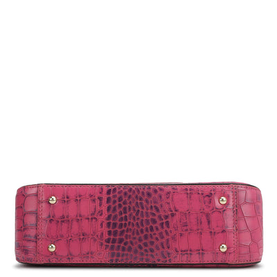 Small Croco Leather Shoulder Bag - Magenta