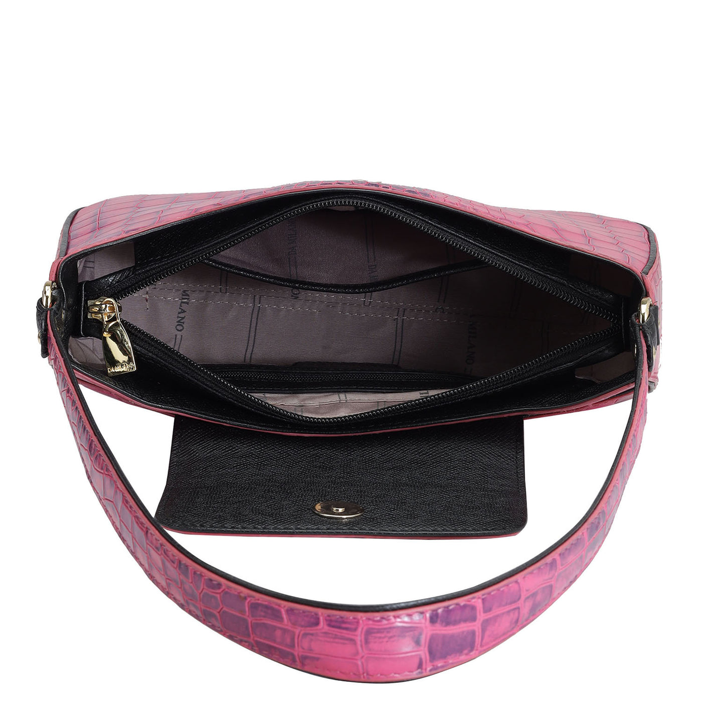 Small Croco Leather Shoulder Bag - Magenta