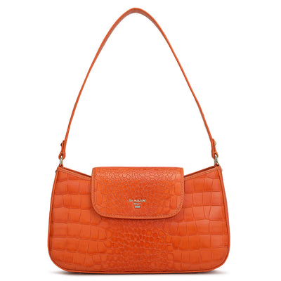 Small Croco Leather Shoulder Bag - Pumpkin