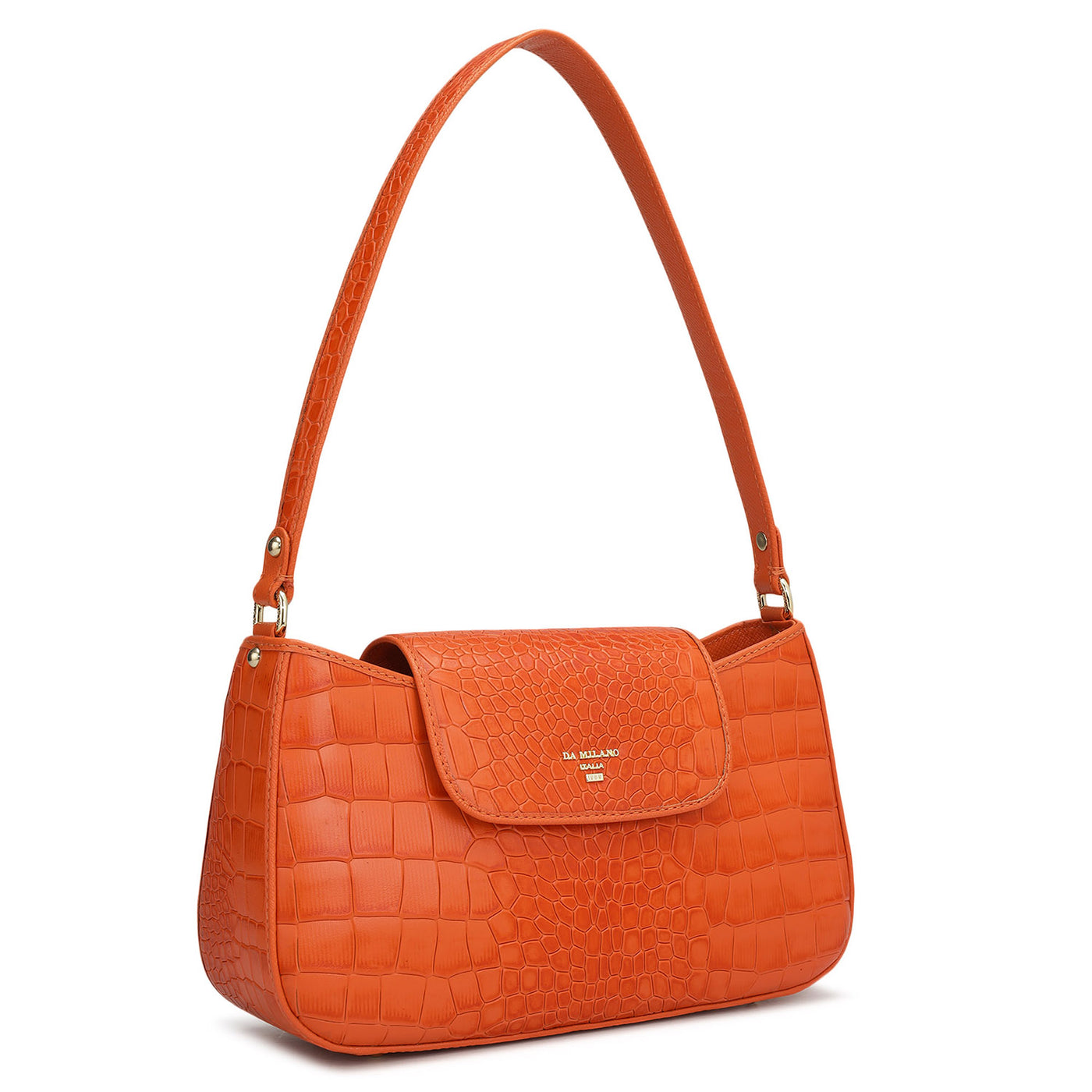 Small Croco Leather Shoulder Bag - Pumpkin