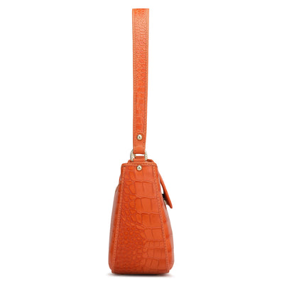 Small Croco Leather Shoulder Bag - Pumpkin