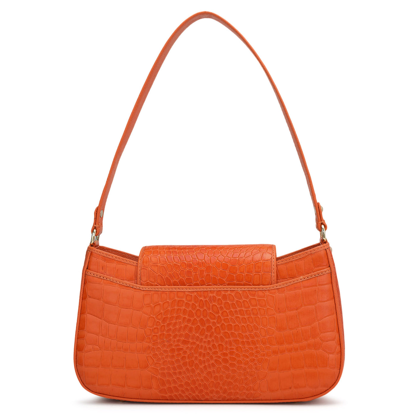 Small Croco Leather Shoulder Bag - Pumpkin