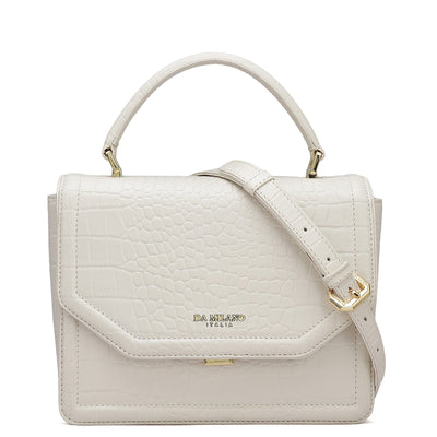 Small Croco Leather Satchel - Cream