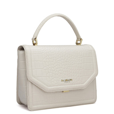 Small Croco Leather Satchel - Cream