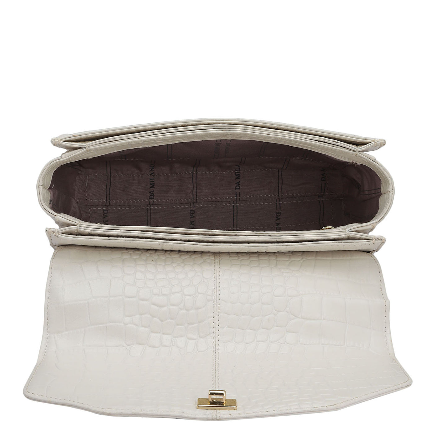 Small Croco Leather Satchel - Cream