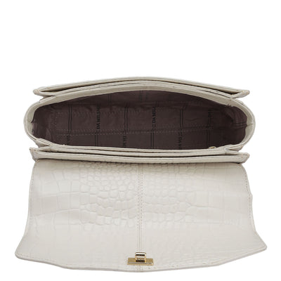 Small Croco Leather Satchel - Cream