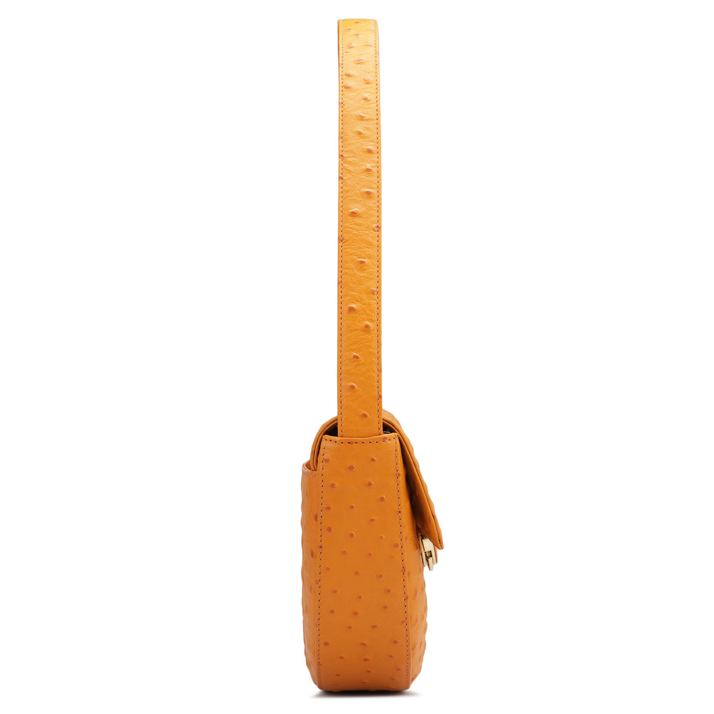 Small Ostrich Leather Baguette - Orange