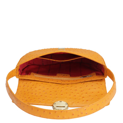 Small Ostrich Leather Baguette - Orange