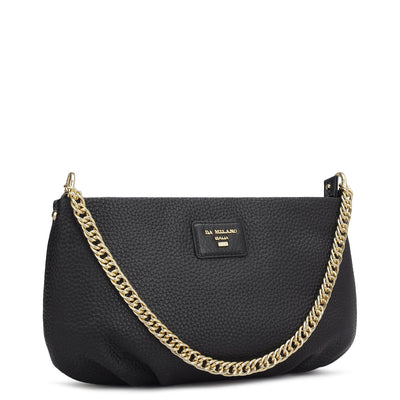 Small Wax Leather Shoulder Bag - Black