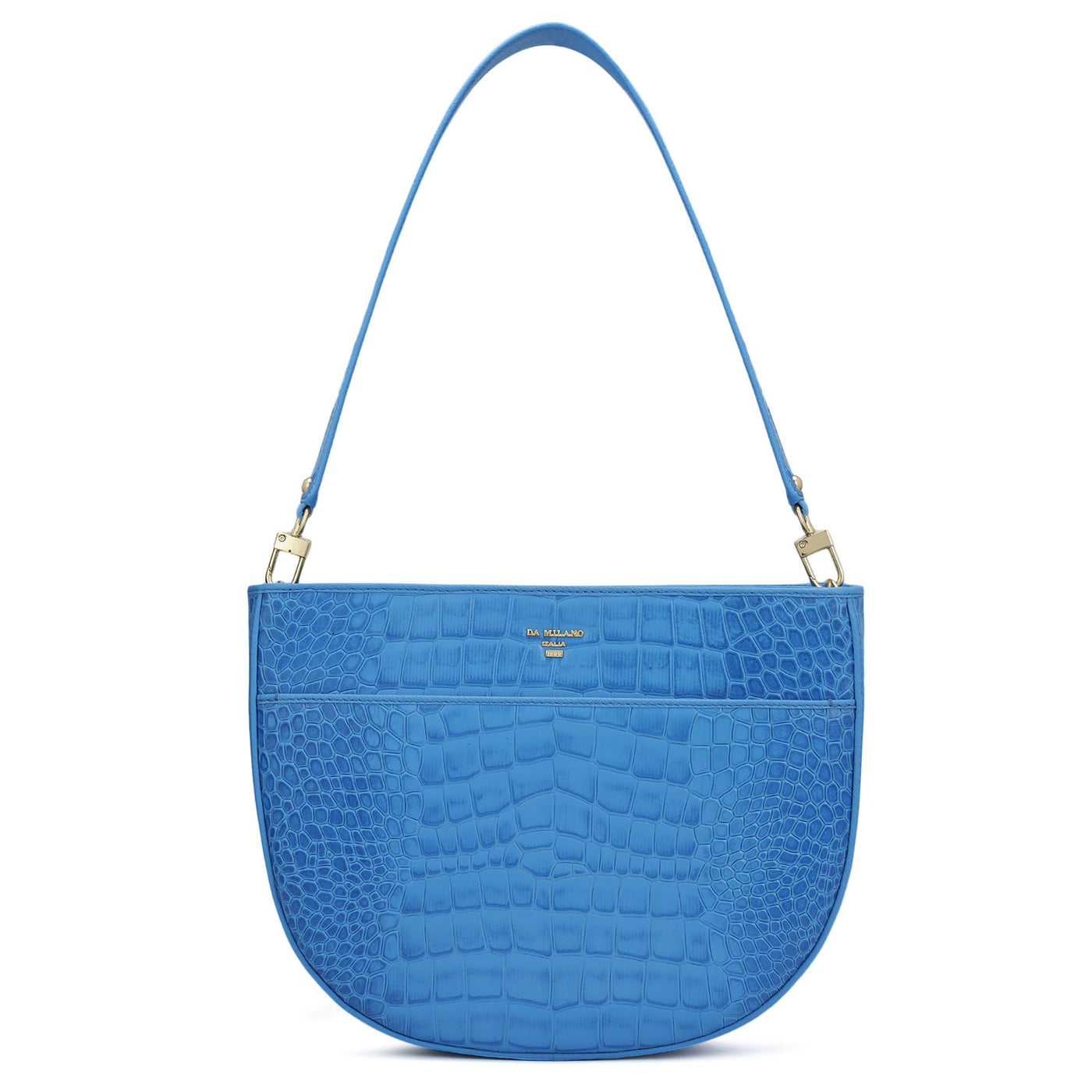 Medium Croco Leather Baguette - Blue