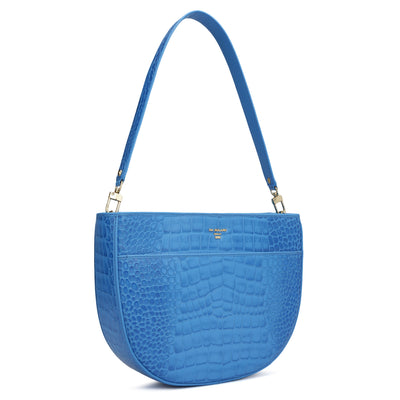 Medium Croco Leather Baguette - Blue