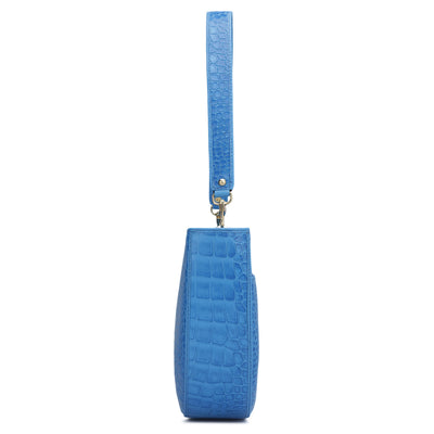 Medium Croco Leather Baguette - Blue