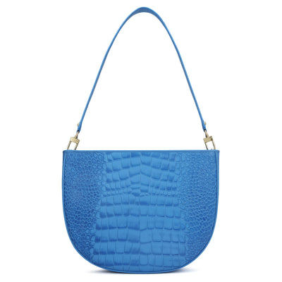 Medium Croco Leather Baguette - Blue