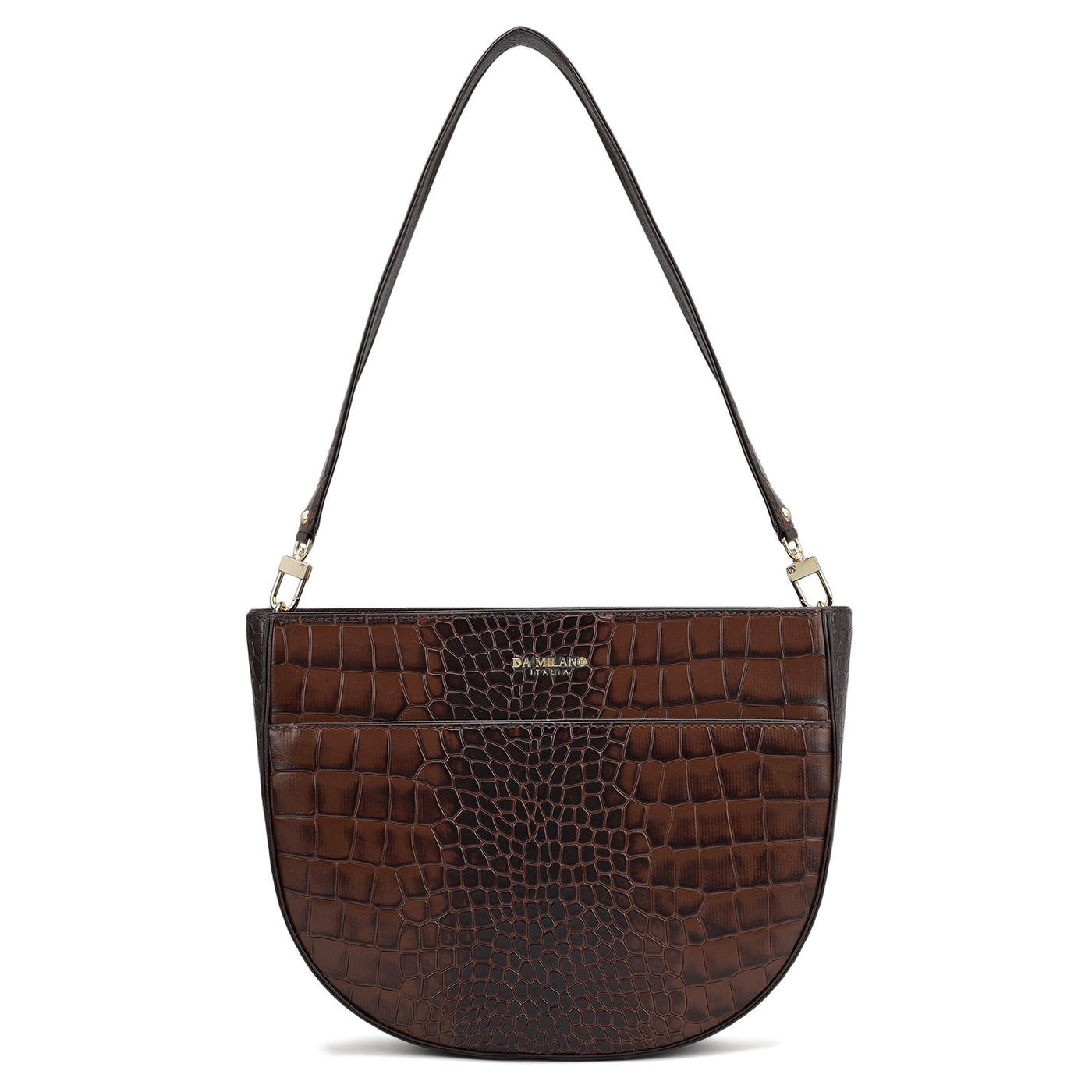 Small Croco Leather Baguette - Brown